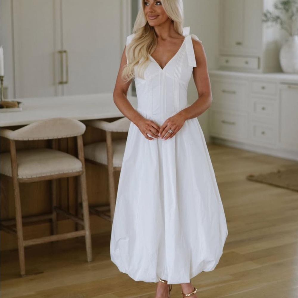 Drop waist bubble hem white dress